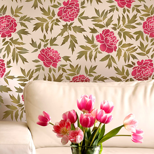 Japanese Peony stencil from Cutting Edge Stencils. http://www.cuttingedgestencils.com/japanese-peonies-floral-stencil-pattern.html