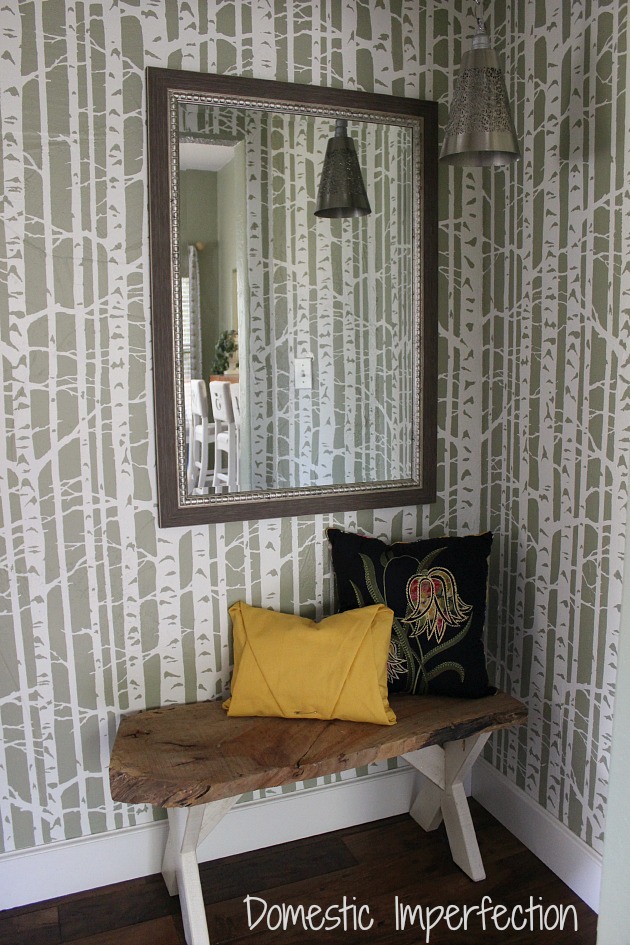 A stenciled hallway with the Birch Forest pattern from Cutting Edge Stencils.  http://www.cuttingedgestencils.com/allover-stencil-birch-forest.html