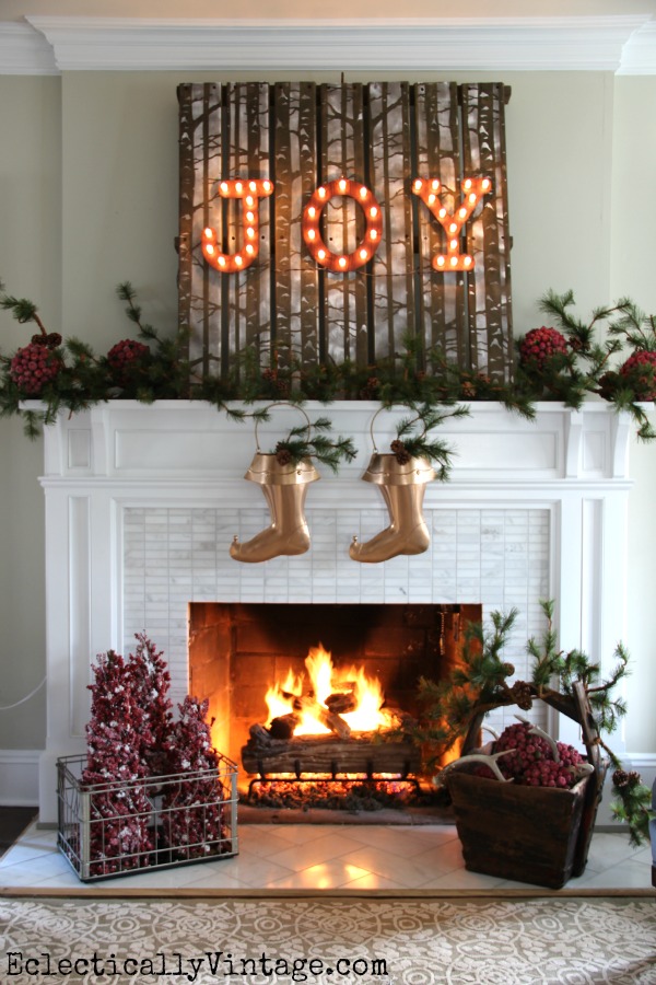 Stenciled wall art for the holidays to brighten the mantel. It's painted with the Birch Forest Stencil. http://www.cuttingedgestencils.com/allover-stencil-birch-forest.html