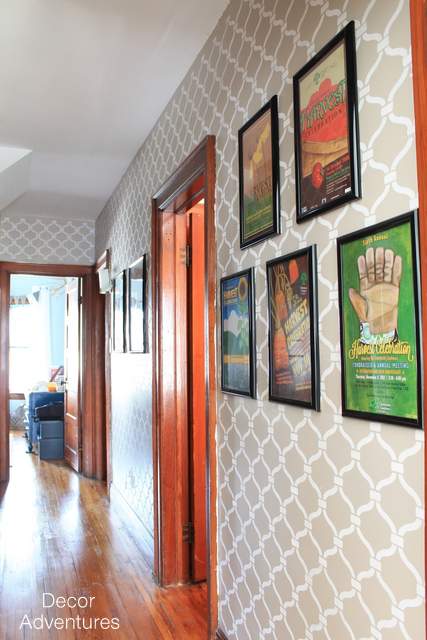 A stenciled hallway makeover using the Heritage Grill Allover from Cutting Edge Stencils. Stenciling a hallway using the Heritage Grill Stencil pattern. http://www.cuttingedgestencils.com/heritage-grill-allover-stencil.html