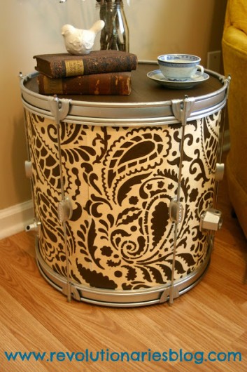 DIY Paisley Allover stenciled drum turned side table. http://www.cuttingedgestencils.com/paisley-allover-stencil.html