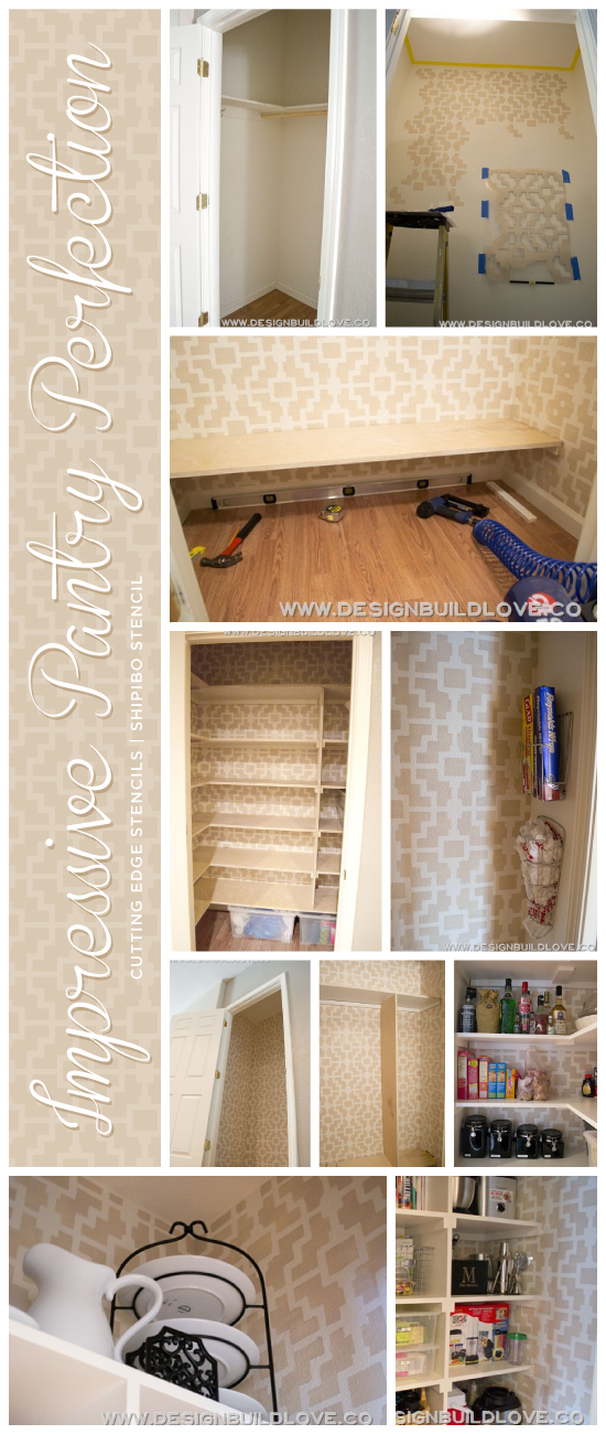 A stenciled pantry makeover using the Shipibo Allover pattern from Cutting Edge Stencils. http://www.cuttingedgestencils.com/stencils-wall-stencil-shipibo.html