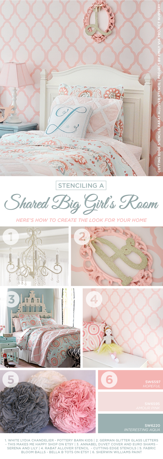 Stenciling A Shared Big Girl S Room Stencil Stories