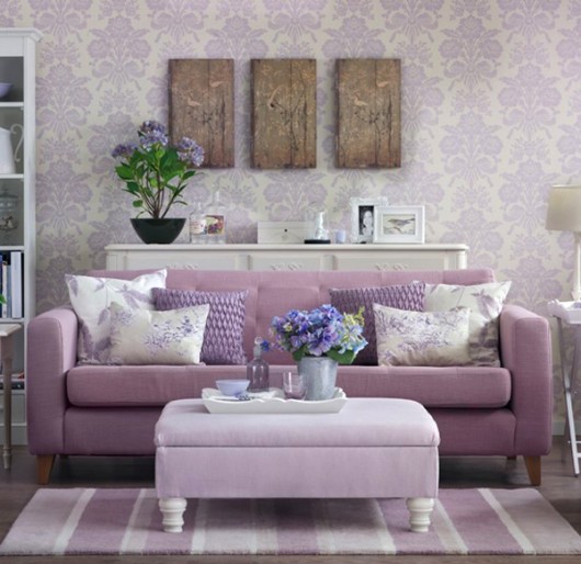This purple stenciled living room uses a pattern similar to our Rose Damask stencil. http://www.cuttingedgestencils.com/damask-stencil-6.html