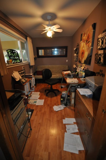 A small home office before its stenciled makeover. http://www.cuttingedgestencils.com/allover-stencils.html