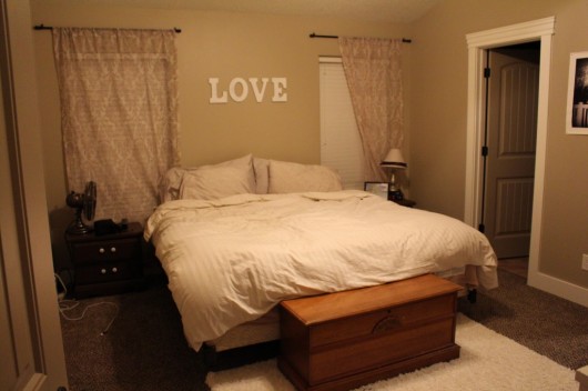 A before shot of a bedroom before a stenciled makeover. 