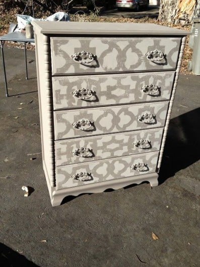 A DIY stenciled dresser using the Zamira Allover pattern. http://www.cuttingedgestencils.com/moroccan-stencil-designs.html