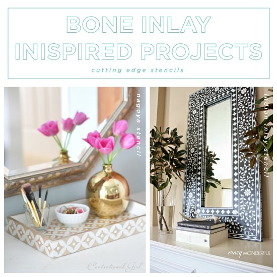 DIY bone inlay inspired home decor projects using stencils from Cutting Edge Stencils. http://www.cuttingedgestencils.com/indian-inlay-stencil-furniture.html