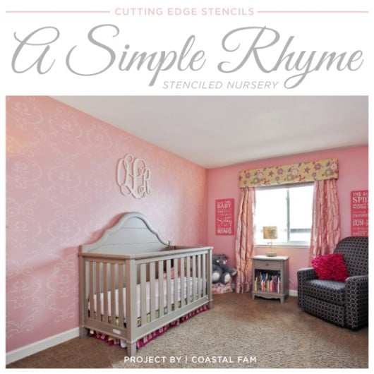 A DIY pink stenciled nursery using the Simple Rhyme Allover Stencil. http://www.cuttingedgestencils.com/simple-stencil-stencils.html