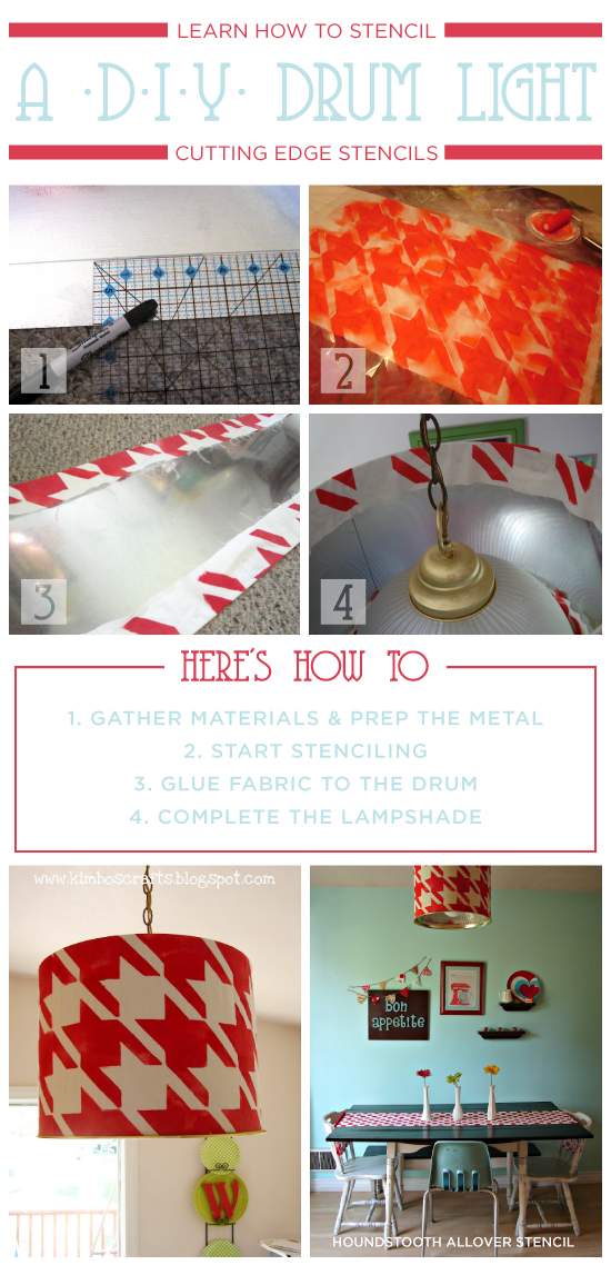 Learn how to stencil a DIY stenciled lamp shade using the Houndstooth Stencil pattern. http://www.cuttingedgestencils.com/wall_stencil_houndstooth.html