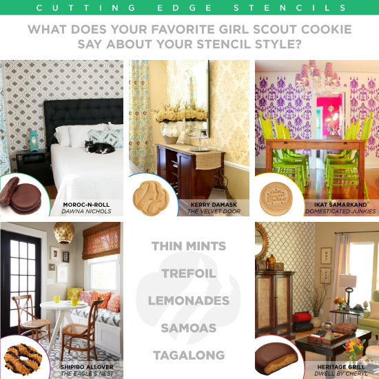 Stencil Game: What does your favorite Girl Scout Cookie say about your stencil style: http://www.cuttingedgestencils.com/wall-stencils-stencil-designs.html