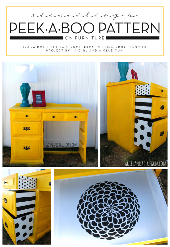 A DIY stenciled desk using the Polka Dot Stencil. http://www.cuttingedgestencils.com/polka-dots-stencils-nursery.html
