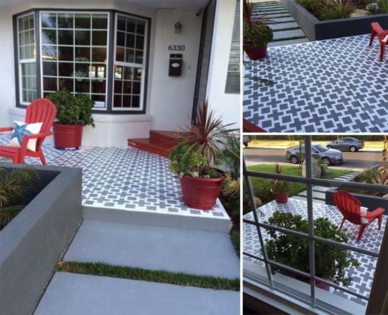 A DIY stenciled patio using the Square Plus Stencil. http://www.cuttingedgestencils.com/geometric-stencil-pattern-square.html