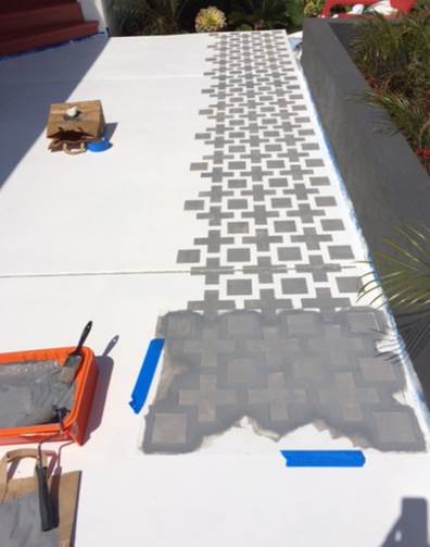 A DIY stenciled patio using the Square Plus Stencil. http://www.cuttingedgestencils.com/geometric-stencil-pattern-square.html