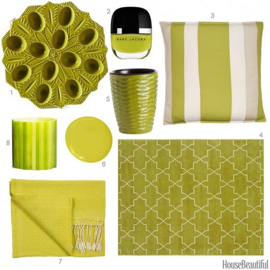 Chartreuse home decor accessories spotted on House Beautiful.
