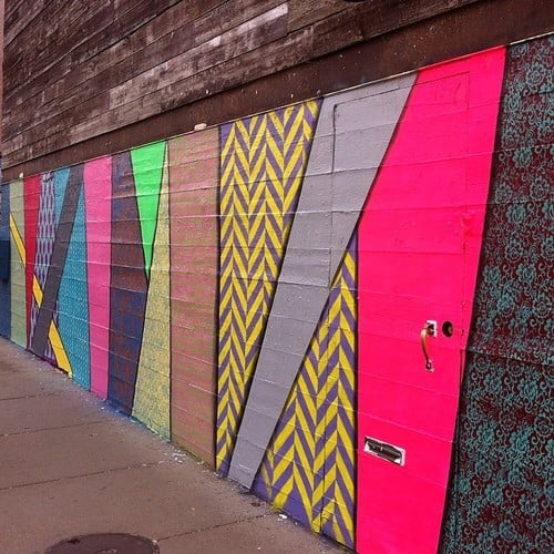 Stenciled street art in Chicago by Hellbent using our Herringbone Stencil. http://www.cuttingedgestencils.com/herringbone-stencil-pattern.html