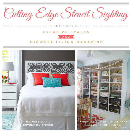 DIY stencil projects using Cutting Edge Stencils geometric stencil patterns were featured in Creative Spaces and Midwest Living Magazine.http://www.cuttingedgestencils.com/herringbone-stencil-pattern.html
