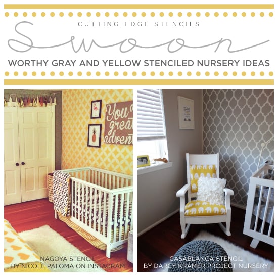 Cutting Edge Stencils shares stenciled nursery ideas using a yellow and gray color scheme. http://www.cuttingedgestencils.com/wall-stencils-stencil-designs.html