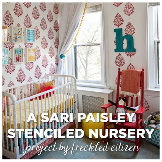 A DIY stenciled nursery featuring our Sari Pasiley pattern.. http://www.cuttingedgestencils.com/sari-paisley-allover-stencil.html