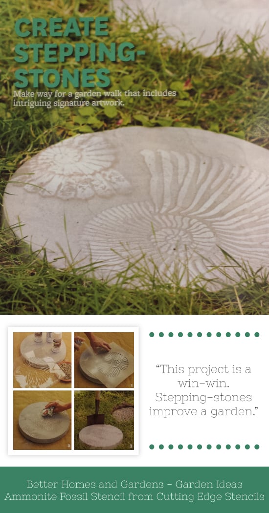 A DIY garden idea using the Ammonite Fossil Stencil to decorate stepping stones. http://www.cuttingedgestencils.com/wall-stencil-shell.html