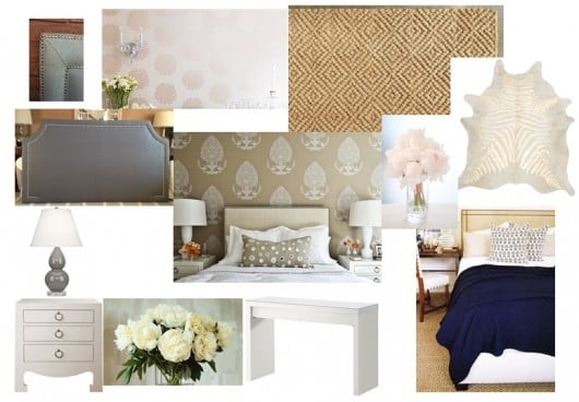 A beige tonal bedroom idea which includes a stenciled feature wall. http://www.cuttingedgestencils.com/beads-wall-stencil-pattern.html