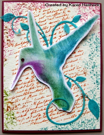 Hummingbird stencil used to create a diy card. http://www.cuttingedgestencils.com/hummingbird-stencil.html