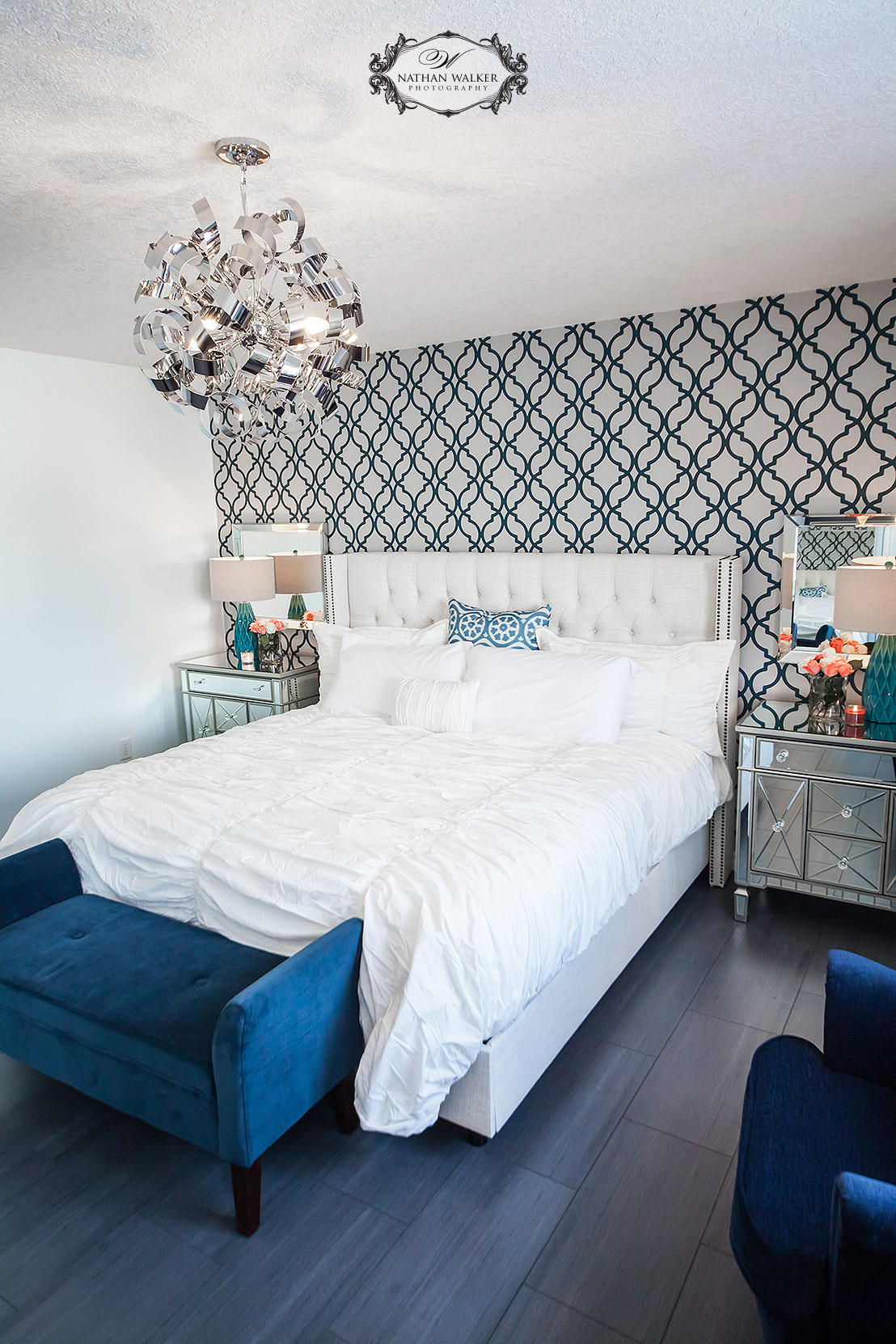 Steal the look of this pricey wallpaper using the Tamara Trellis Stencil. http://www.cuttingedgestencils.com/tamara-trellis-allover-wall-stencils.html
