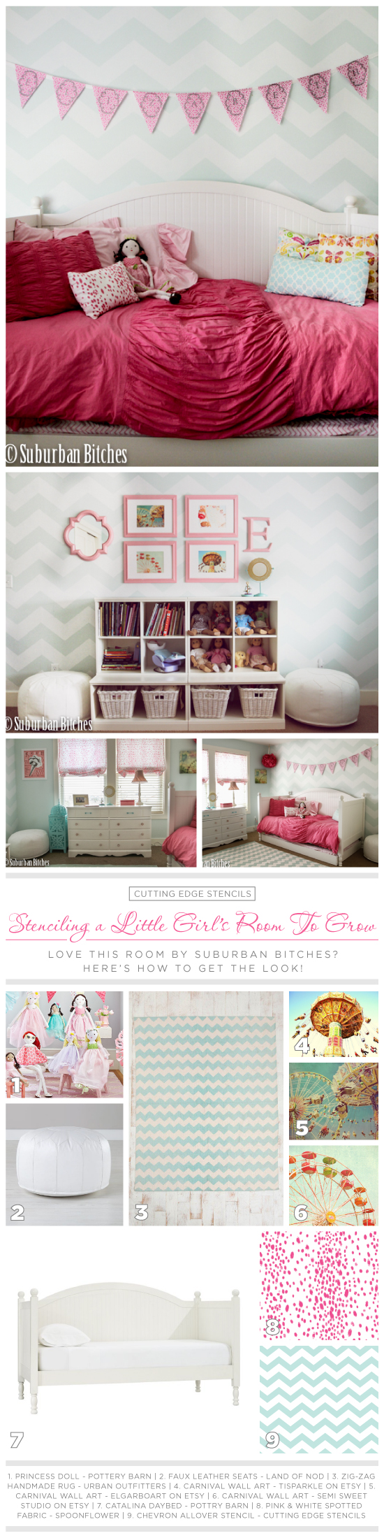 Steal the look of this Chevron Allover stenciled little girl's room. http://www.cuttingedgestencils.com/chevron-stencil-pattern.html