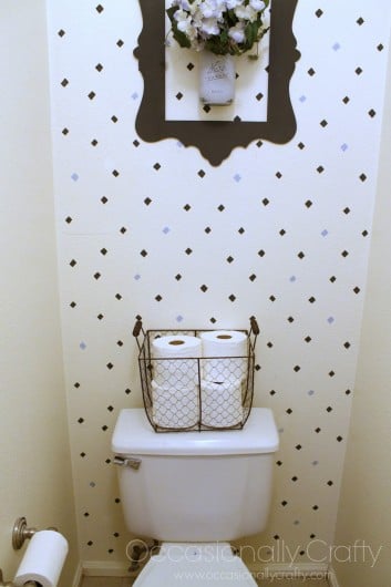 A DIY stenciled bathroom using the Little Diamonds Allover pattern. http://www.cuttingedgestencils.com/little-diamonds-pattern-stencil-for-walls.html