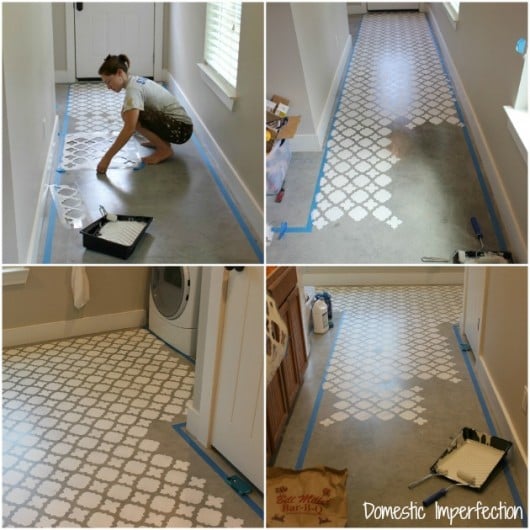 Stenciling a cement floor using the Moroccan Tiles pattern. http://www.cuttingedgestencils.com/moroccan-tiles-wall-pattern.html