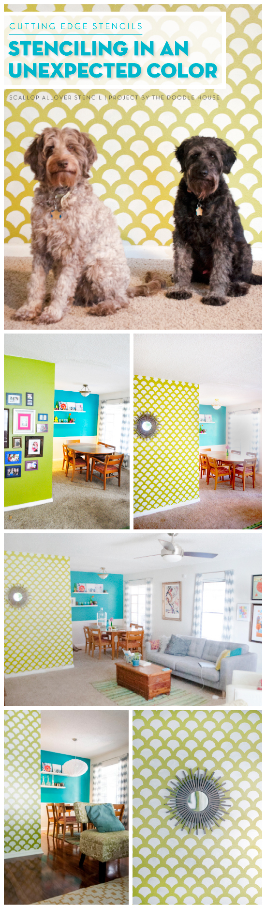 A DIY stenciled accent wall using the Scallop Allover Stencil to look like wallpaper. http://www.cuttingedgestencils.com/scallop-stencil-for-walls.html