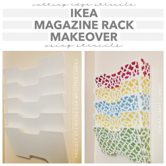 A DIY stenciled Ikea magazine rack using the Zamira card size stencil. http://www.cuttingedgestencils.com/zamira-stencil-template-card-scrapbook-stencil.html