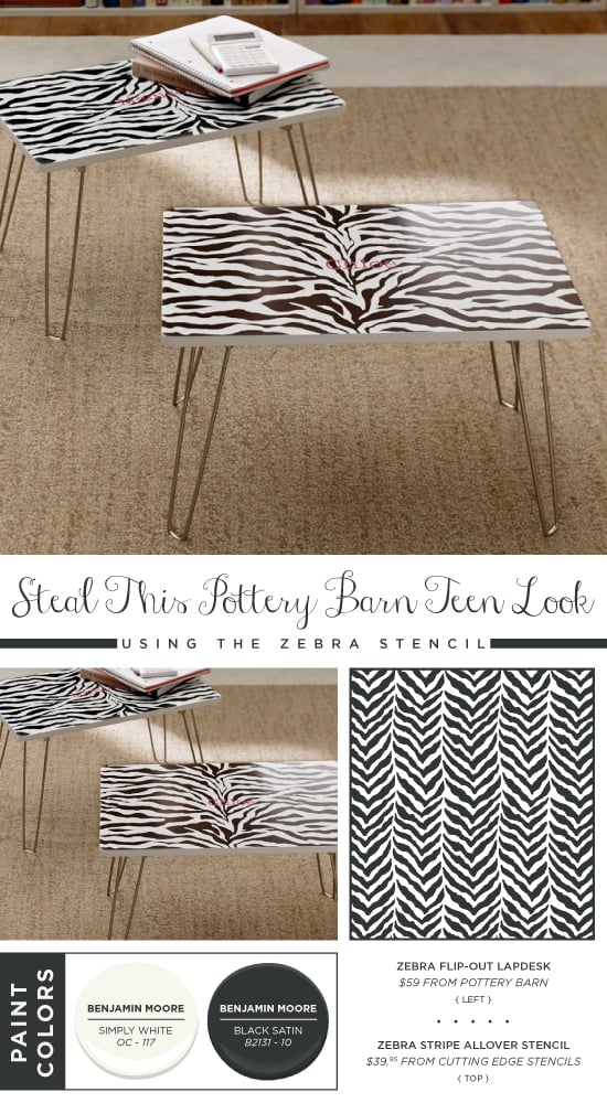 Use the Zebra Allover stencil to recreate this lap desk spotted in Pottery Barn Teen. http://www.cuttingedgestencils.com/zebra-stencil-pattern.html