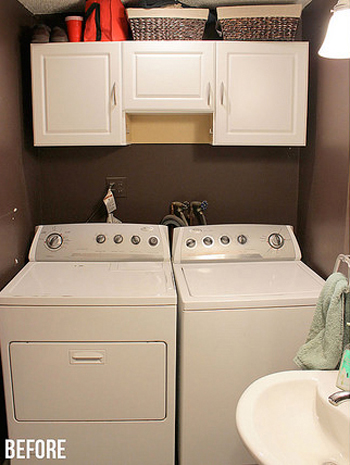 A before shot of a laundry room that used the Nagoya Allover stencil. http://www.cuttingedgestencils.com/japanese-stencil-nagoya.html