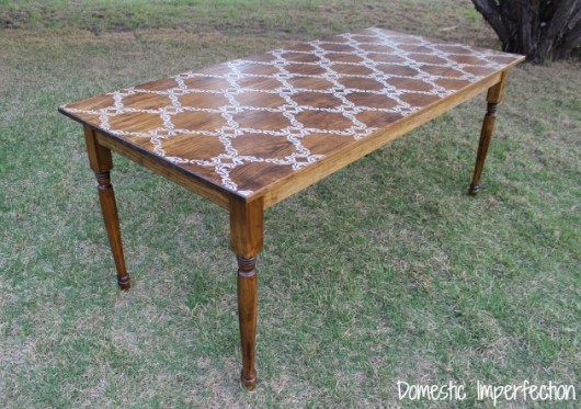 A DIY stenciled table using the Chelsea Allover stenicl pattern. http://www.cuttingedgestencils.com/chelsea-allover-wall-pattern.html