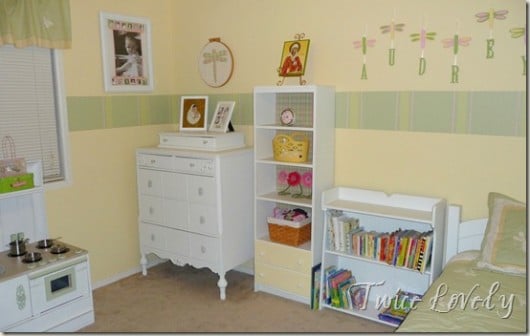 A girl's bedroom before its stenciled makeover using the Birch Forest Allover. http://www.cuttingedgestencils.com/allover-stencil-birch-forest.html