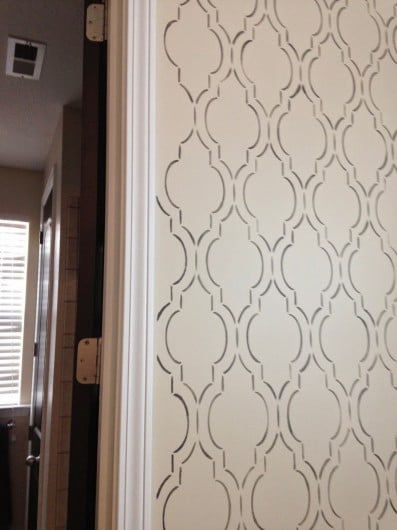 Cutting Edge Stencils shares a diy stenciled bedroom nook using the Sophia Trellis Allover pattern. http://www.cuttingedgestencils.com/sophia-trellis-stencil-geometric-wall-pattern.html