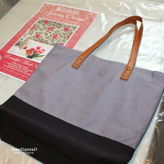 Learn how to stencil a plain tote bag using the Japanese Peonies Allover pattern. http://www.cuttingedgestencils.com/japanese-peonies-floral-stencil-pattern.html