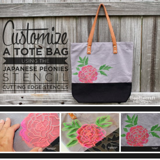 Cutting Edge Stencils shares how to stencil a tote bag using the Japanese Peonies Allover Stencil pattern. http://www.cuttingedgestencils.com/japanese-peonies-floral-stencil-pattern.html