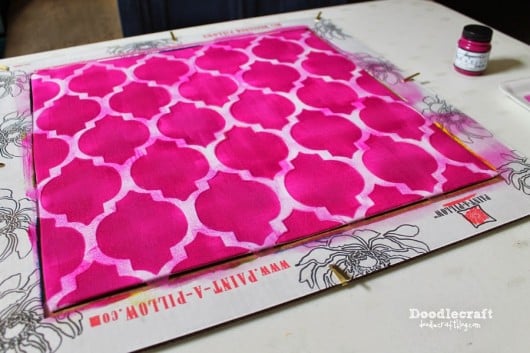 Stenciling the Casablanca Paint-A-Pillow pattern in pink. http://paintapillow.com/index.php/casablanca-paint-a-pillow-kit.html