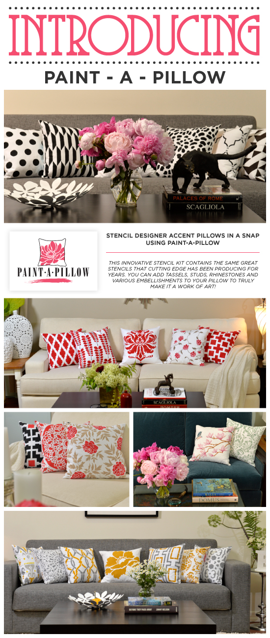 Create your own custom designer pillows with our Paint-A-Pillow stencil kit! http://paintapillow.com/