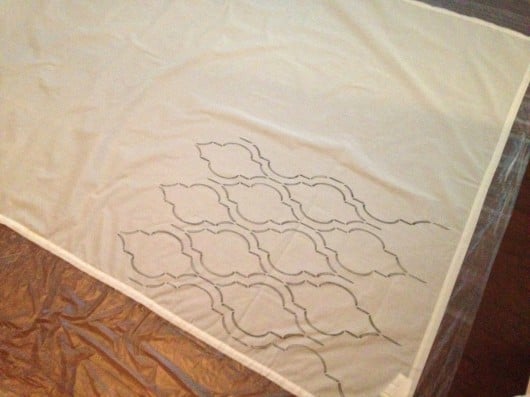Stenciling curtains with the Sophia Trellis stencil and a paint pen. http://www.cuttingedgestencils.com/sophia-trellis-stencil-geometric-wall-pattern.html