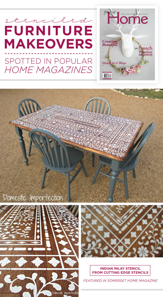 This Indian Inlay stenciled kitchen table was featured in Somerset Home Magazine. http://www.cuttingedgestencils.com/indian-inlay-stencil-furniture.html