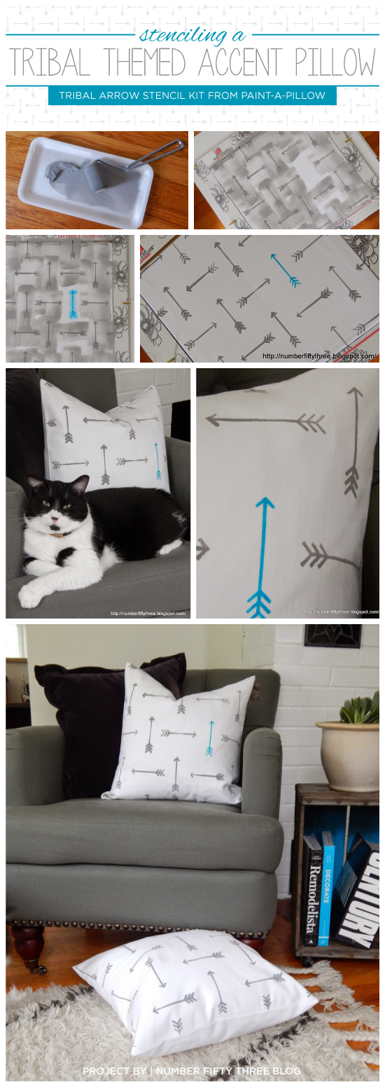 Paint-A-Pillow shares DIY stenciled accent pillows using the Tribal Arrows stencil kit. http://paintapillow.com/index.php/tribal-arrows-paint-a-pillow-kit.html
