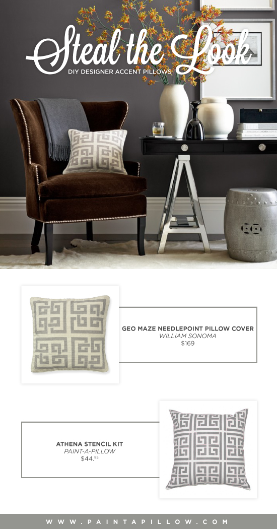 Recreate the look of this Williams Sonoma accent pillow using the Athena Paint-A-Pillow kit. http://paintapillow.com/index.php/athena-paint-a-pillow-kit.html