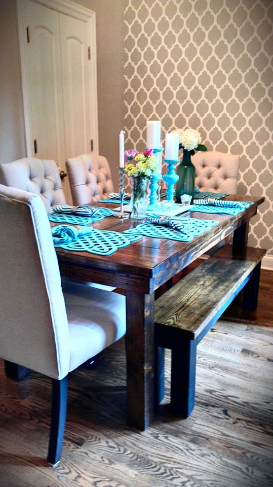 A DIY stenciled accent wall in a dining room using the Casablanca Allover pattern. http://www.cuttingedgestencils.com/allover-stencils.html
