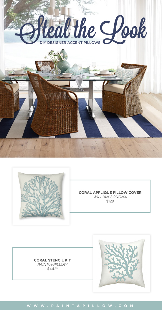 Recreate the look of this Williams Sonoma accent pillow using the Coral Paint-A-Pillow kit. http://paintapillow.com/index.php/coral-paint-a-pillow-kit.html