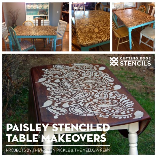 Cutting Edge Stencils shares DIY stenciled table ideas using the Paisley Allover stencil. http://www.cuttingedgestencils.com/paisley-allover-stencil.html