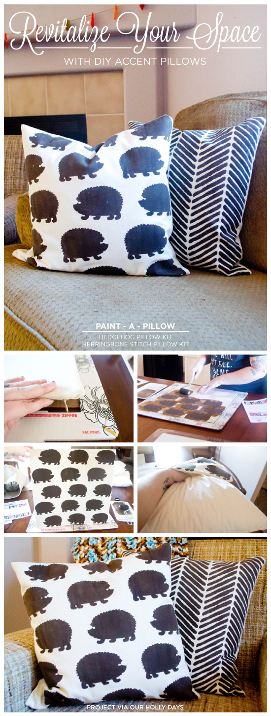 Paint-A-Pillow shares DIY stenciled accent pillows using the Hedgehog and Herringbone Stitch Paint-A-Pillow kits. http://paintapillow.com/index.php/hedgehogs-paint-a-pillow-kit.html