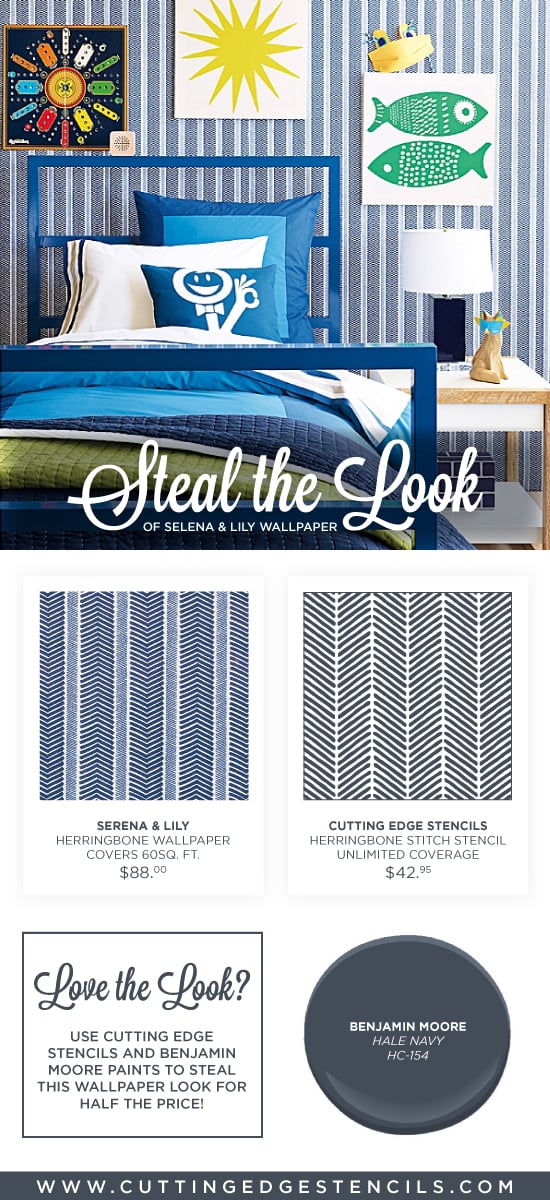 Use the Herringbone Stitch Stencil to recreate the look of this Serena & Lily wallpaper.http://www.cuttingedgestencils.com/herringbone-stitch-allover-pattern-wall-stencil.html